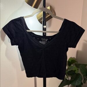 Stretch eyelet Free People black closet basics sexy loungewear cute gym Crop L